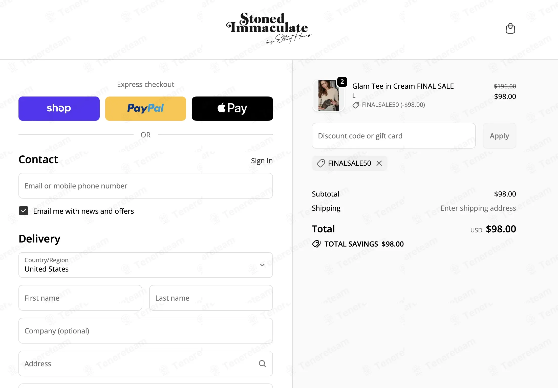 Stoned Immaculate Clothing coupon code: 50% off with FINALSALE50. Tested and valid as 1 week ago.