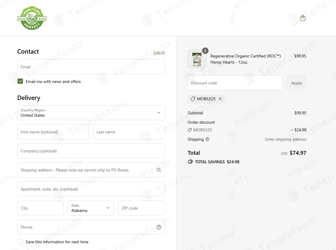 Manitoba Harvest coupon code: 25% off with MOBILE25. Tested and valid as 9 months ago.