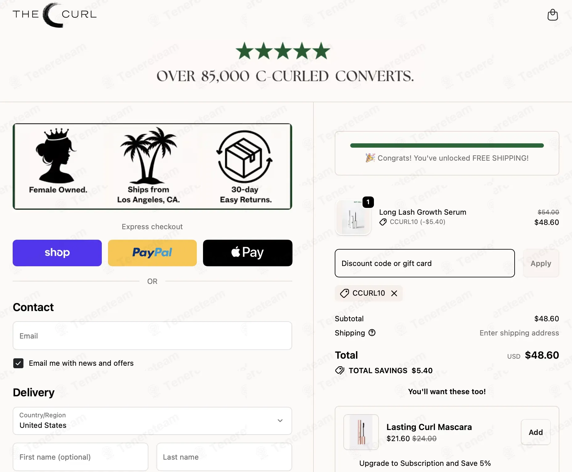 The C Curl coupon code: 10% off with CCURL10. Tested and valid as 4 weeks ago.