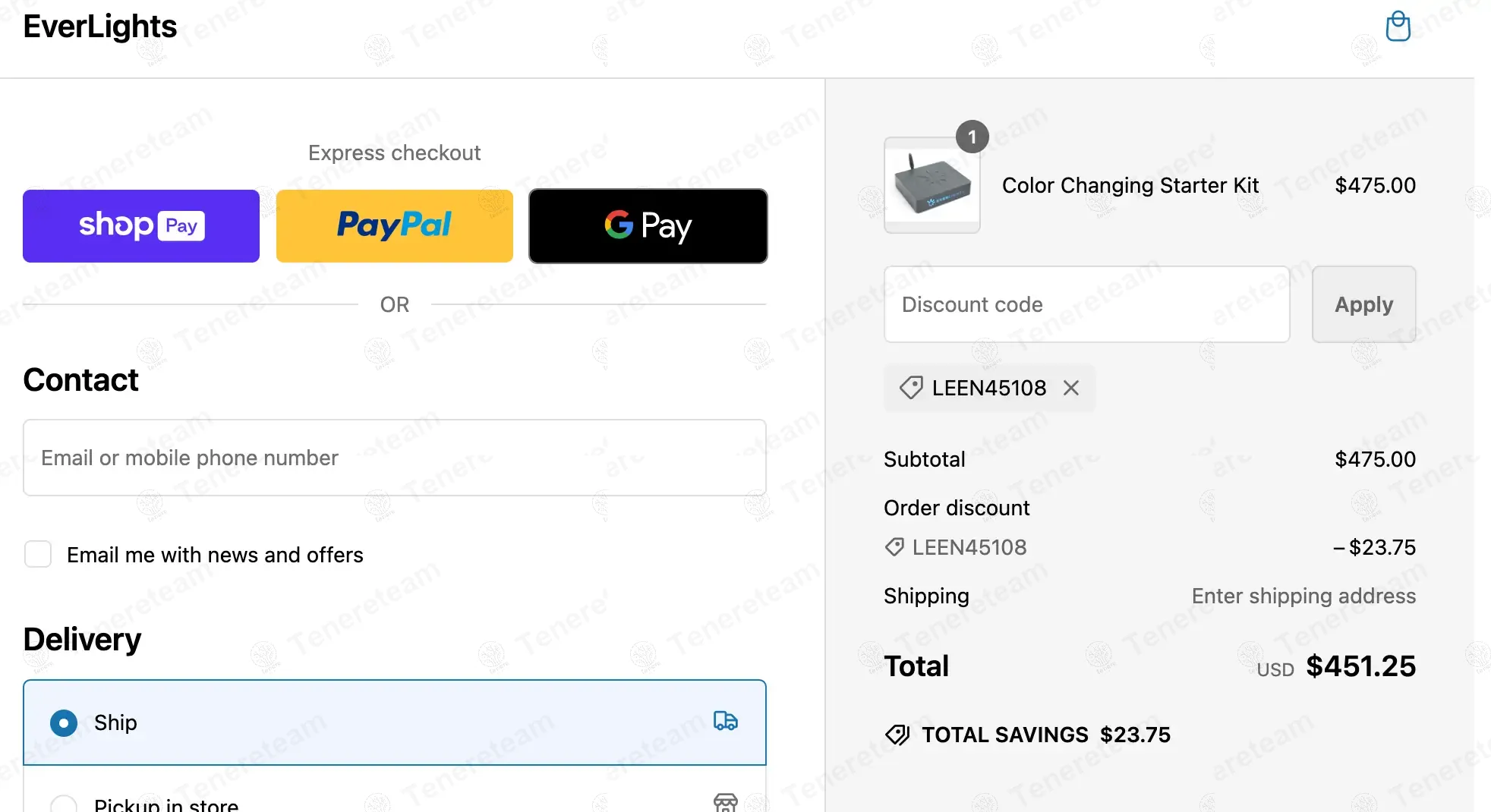 EverLights coupon code: 5% off with LEEN45108. Tested and valid as 1 year ago.