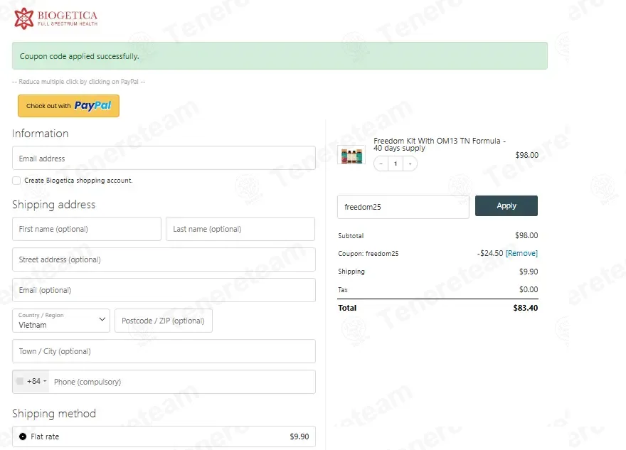 Biogetica coupon code: 25% off with freedom25. Tested and valid as 2 months ago.
