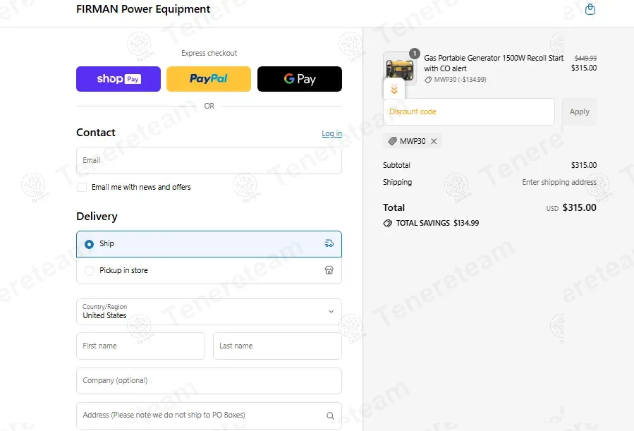 Firman Power Equipment coupon code: 30% off with MWP30. Tested and valid as 11 months ago.