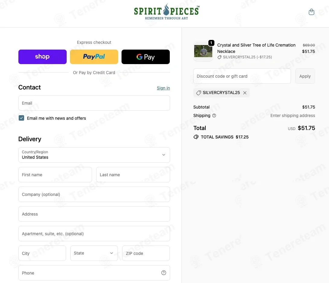 Spirit Pieces coupon code: 25% off with SILVERCRYSTAL25. Tested and valid as 6 months ago.