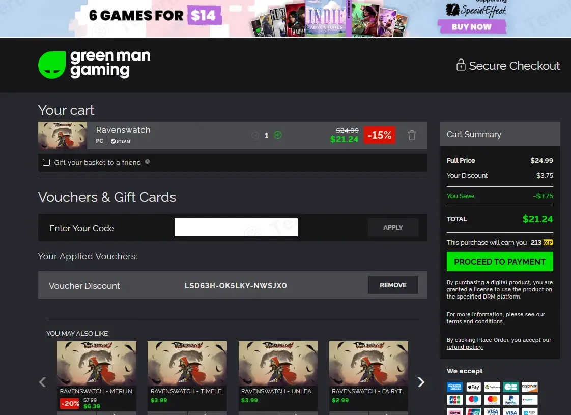 Green Man Gaming coupon code: 15% off with LSD63H-OK5LKY-NWSJX0. Tested and valid as 2 months ago.