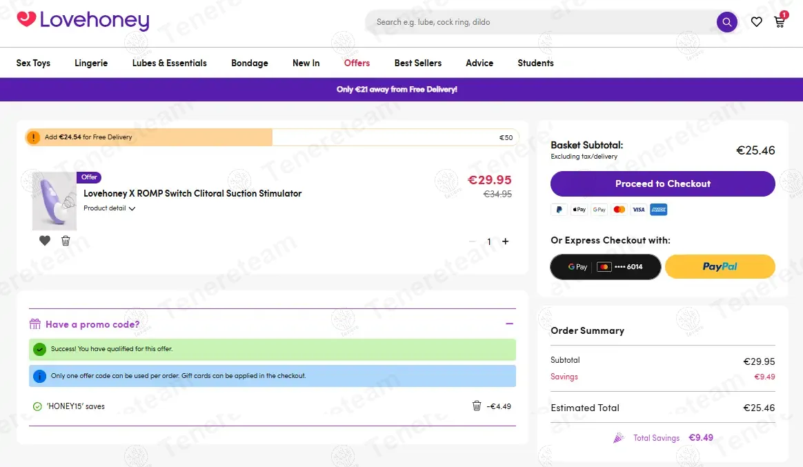 Lovehoney EU coupon code: 15% off with HONEY15. Tested and valid as 1 year ago.