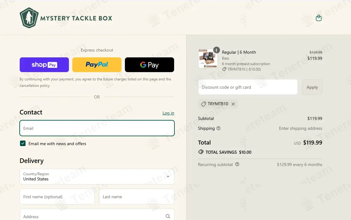 Mystery Tackle Box coupon code: $10 off with TRYMTB10. Tested and valid as 2 weeks ago.