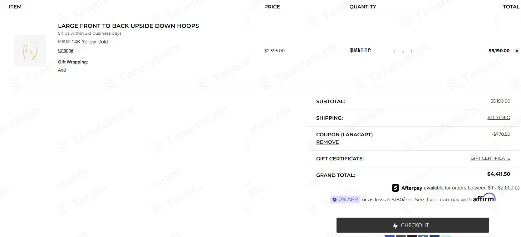 Lana Jewelry coupon code: 15% off with LANACART. Tested and valid as 7 months ago.