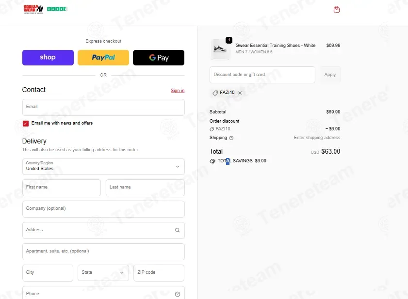 Gorilla Wear coupon code: 10% off with FAZI10. Tested and valid as 1 month ago.