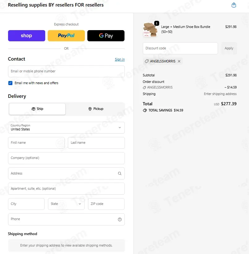 Reselling Supplies coupon code: 5% off with ANGELSSMORRIS. Tested and valid as 1 month ago.