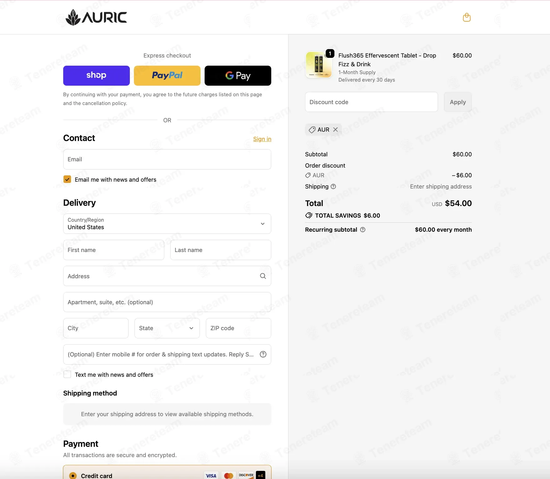 The Auric coupon code: 10% off with AUR. Tested and valid as 3 days ago.