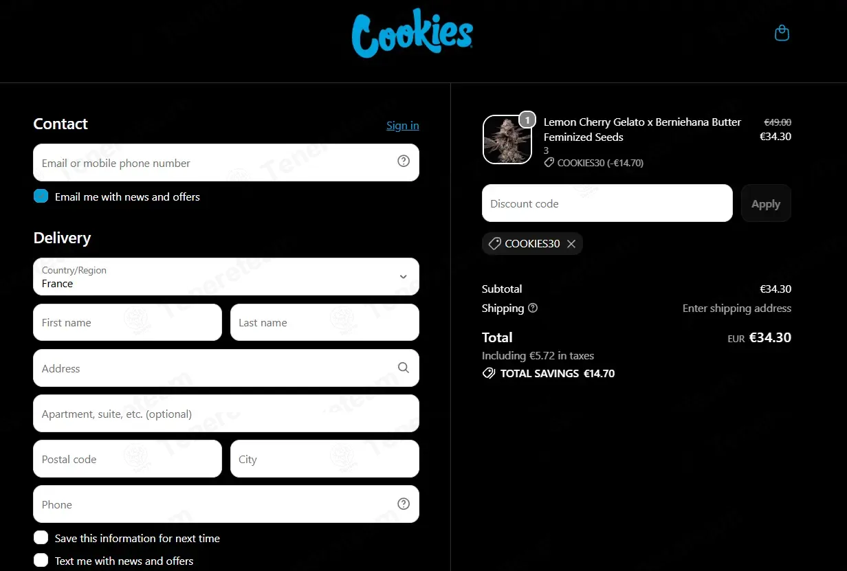 Cookies Seed Bank coupon code: 30% off with COOKIES30. Tested and valid as 1 week ago.