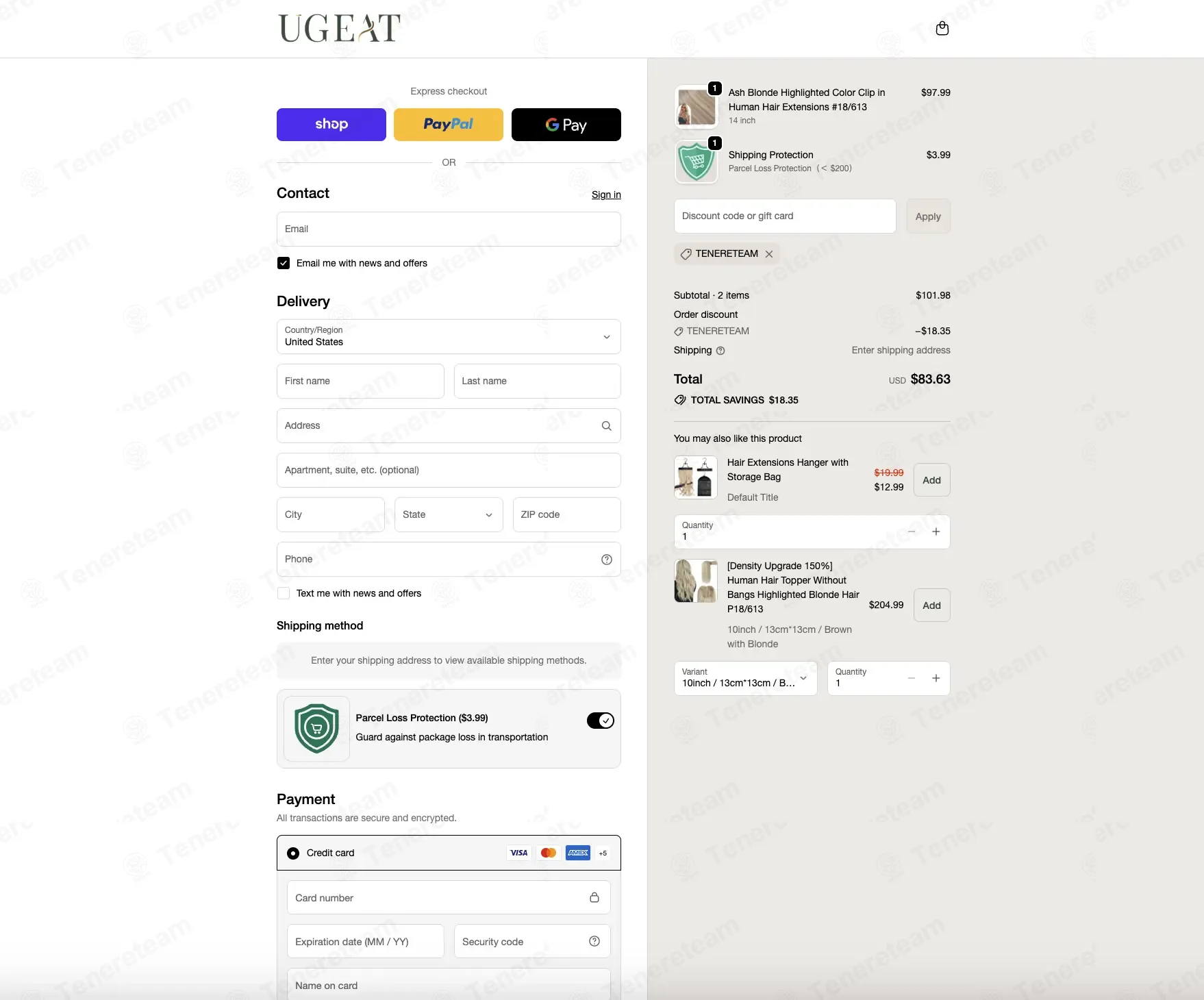 Ugeat Hair coupon code: 15% off with TENERETEAM. Tested and valid as 2 months ago.