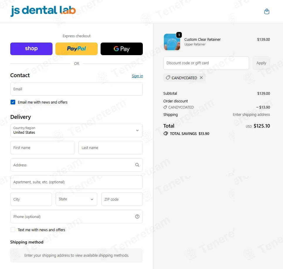 JS Dental Lab coupon code: 10% off with CANDYCOATED. Tested and valid as 2 weeks ago.