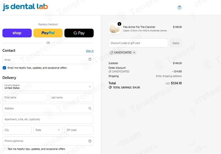 JS Dental Lab coupon code: 10% off with CANDYCOATED. Tested and valid as 2 weeks ago.