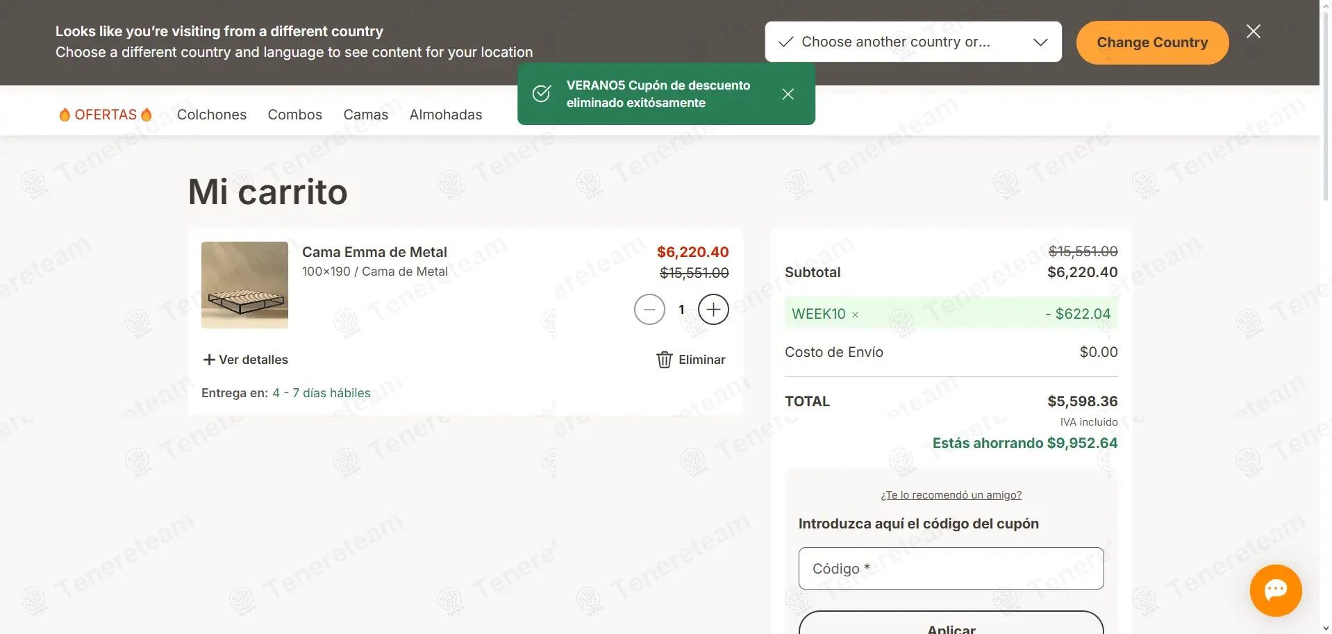 Emma Colchón MX coupon code: 10% off with WEEK10. Tested and valid as 11 months ago.