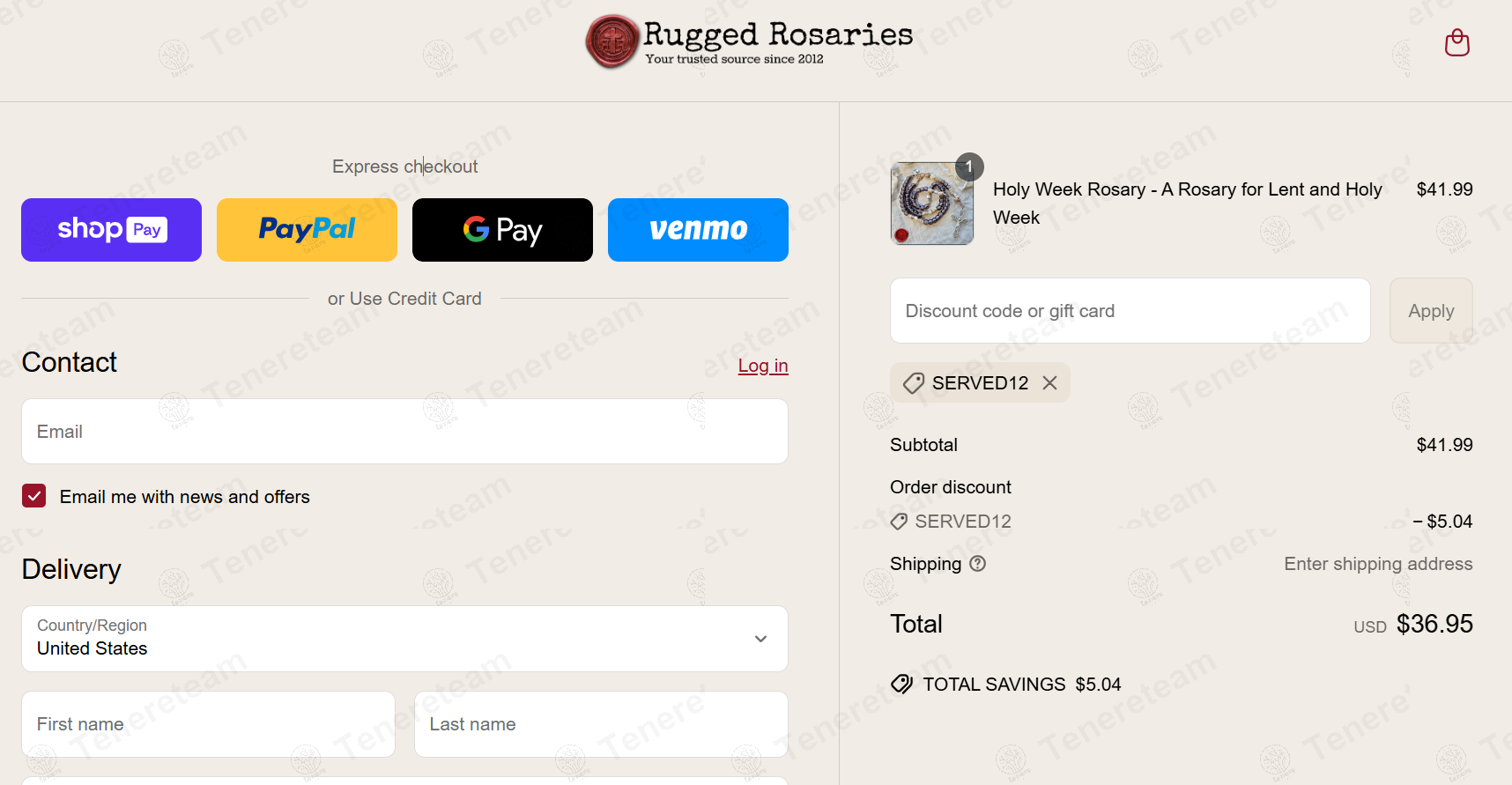 Rugged Rosaries coupon code: 12% off with SERVED12. Tested and valid as 1 year ago.