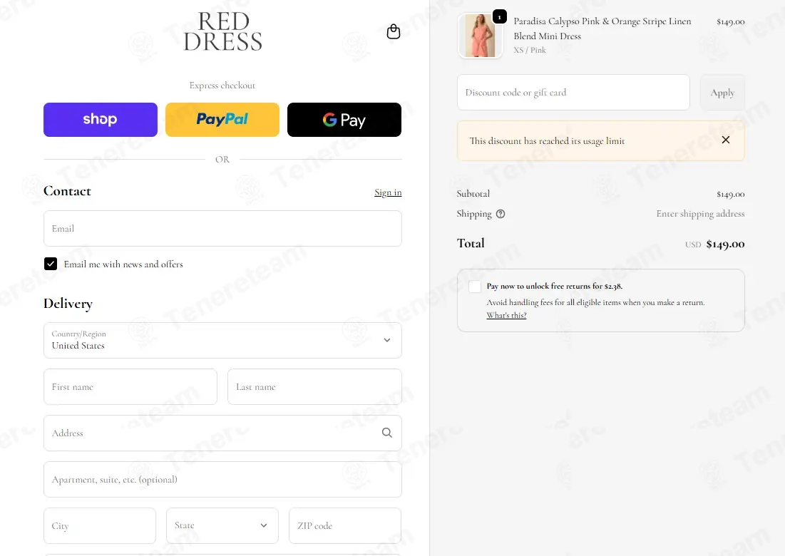 Red Dress Boutique coupon code: 15% off with WELCOME15. Tested and valid as 3 weeks ago.
