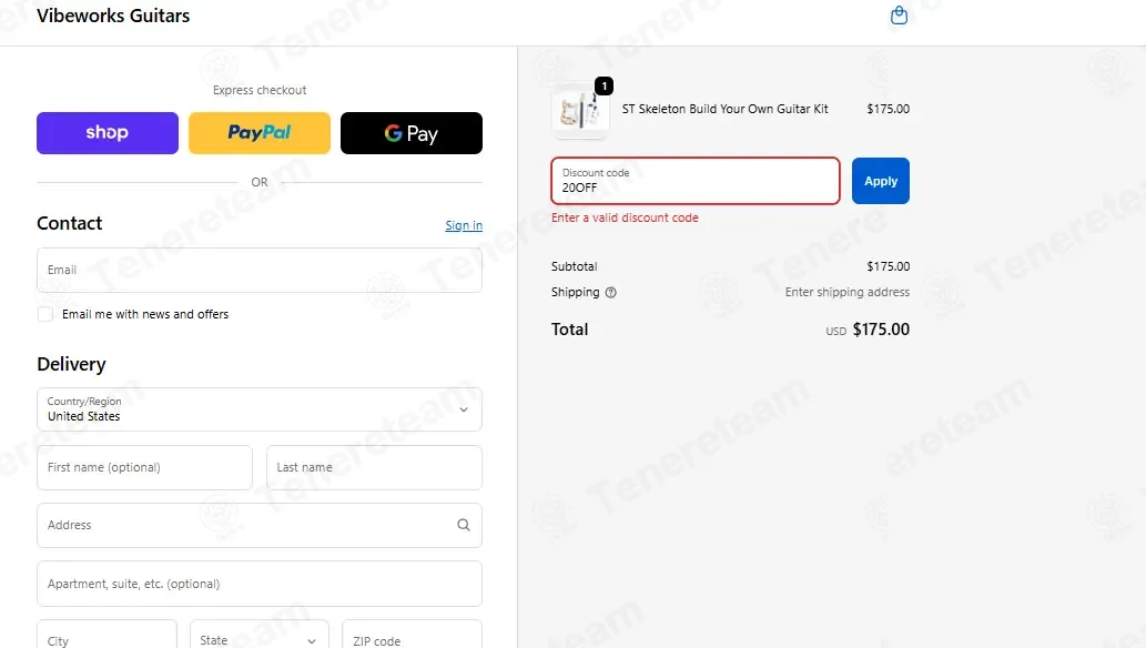 Vibe Works Guitars coupon code: $20 off with 20OFF. Tested and valid as 1 week ago.
