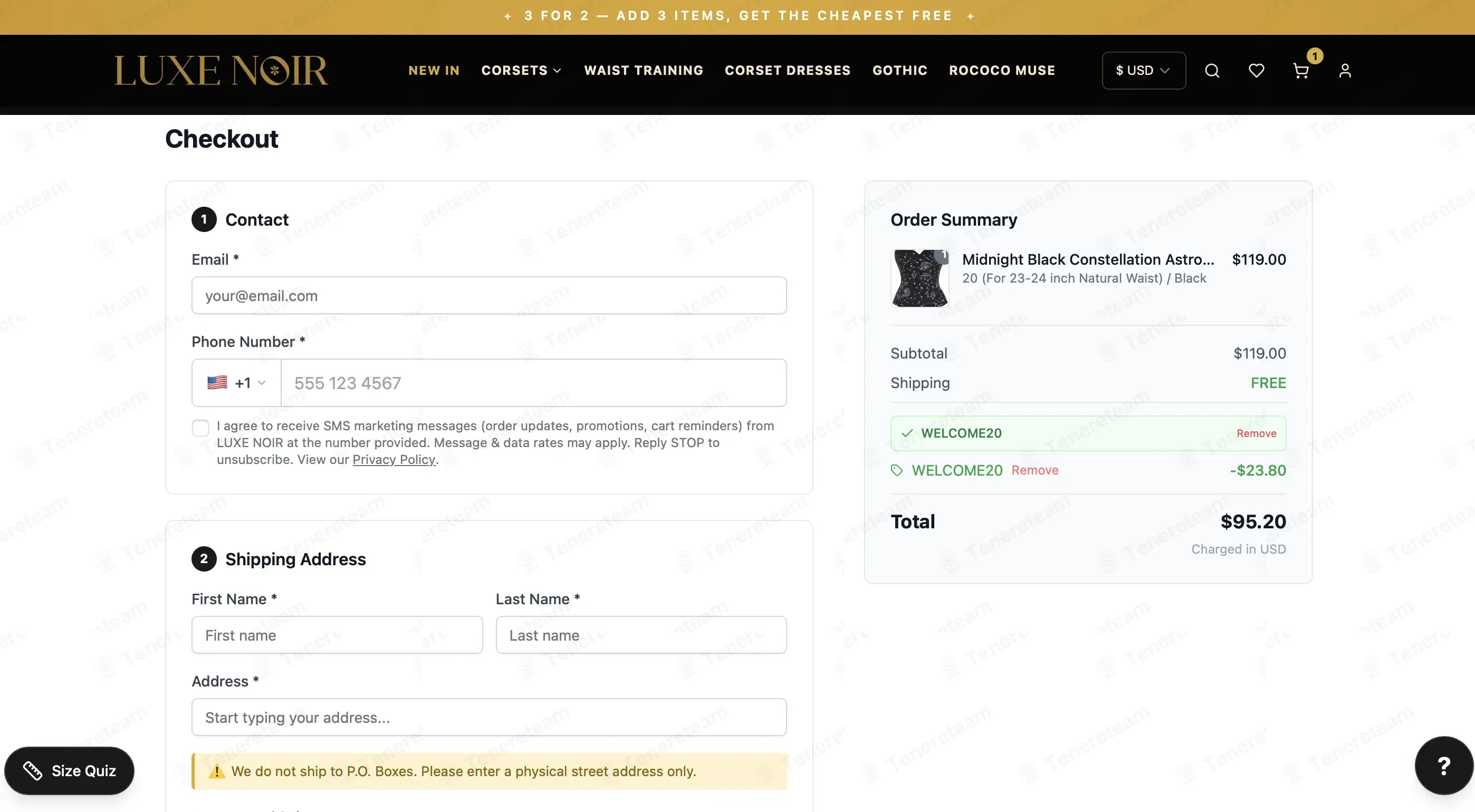 Corset Deal coupon code: 20% off with WELCOME20. Tested and valid as 3 days ago.