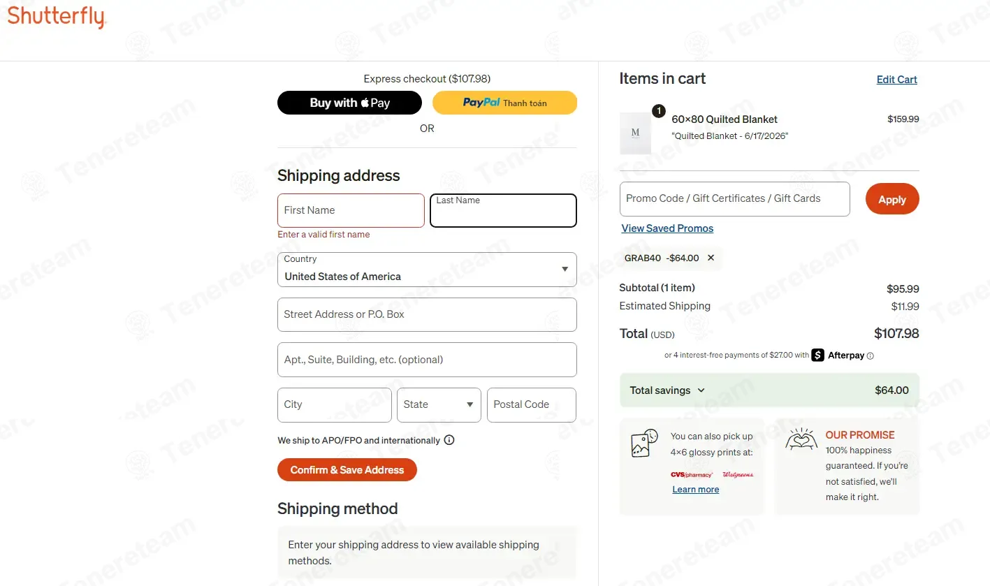 Shutterfly coupon code: 40% off with GRAB40. Tested and valid as 1 month ago.