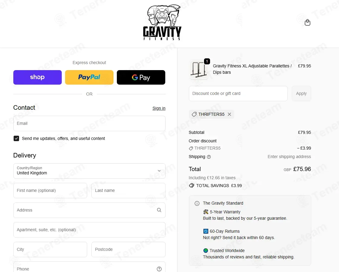 Gravity Fitness coupon code: 5% off with THRIFTERS5. Tested and valid as 2 weeks ago.