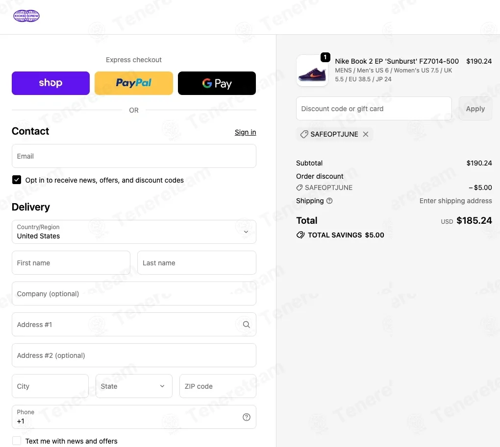 Kickscrew coupon code: $5 off with SAFEOPTJUNE. Tested and valid as 3 weeks ago.