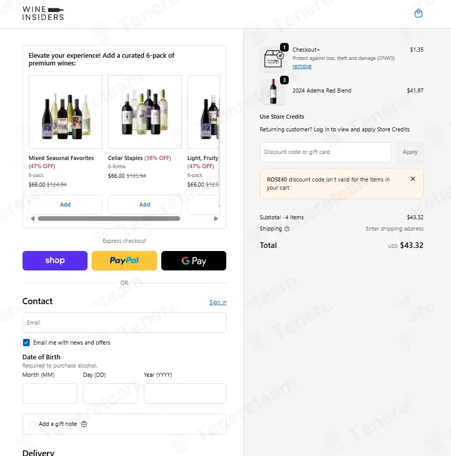 Wine Insiders coupon code: 40% off with ROSE40. Tested and valid as 1 day ago.