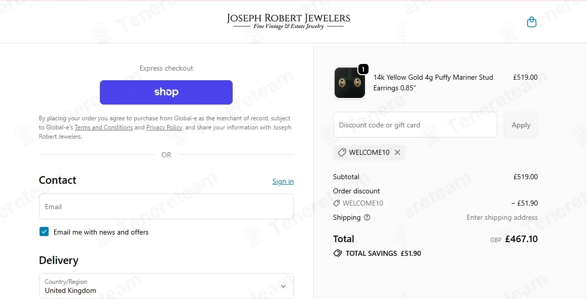 Joseph Robert Jewelers apply coupon code