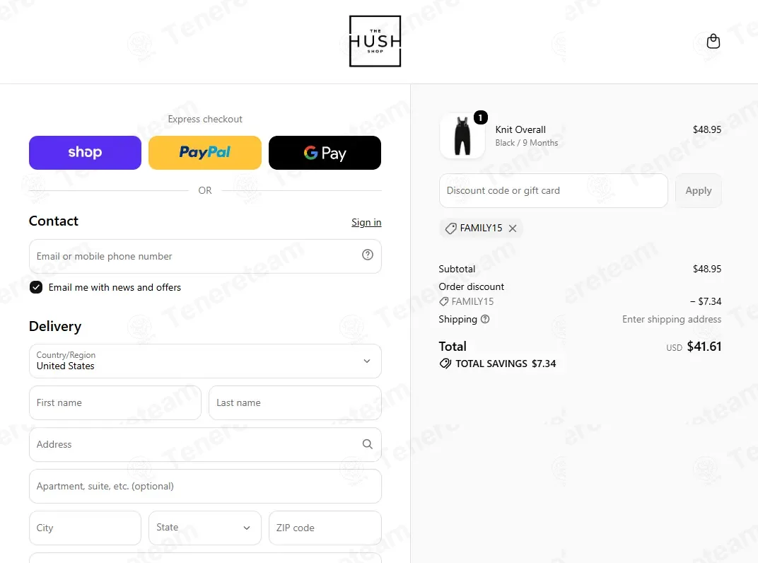 The Hush Shop coupon code: 15% off with FAMILY15. Tested and valid as 2 weeks ago.