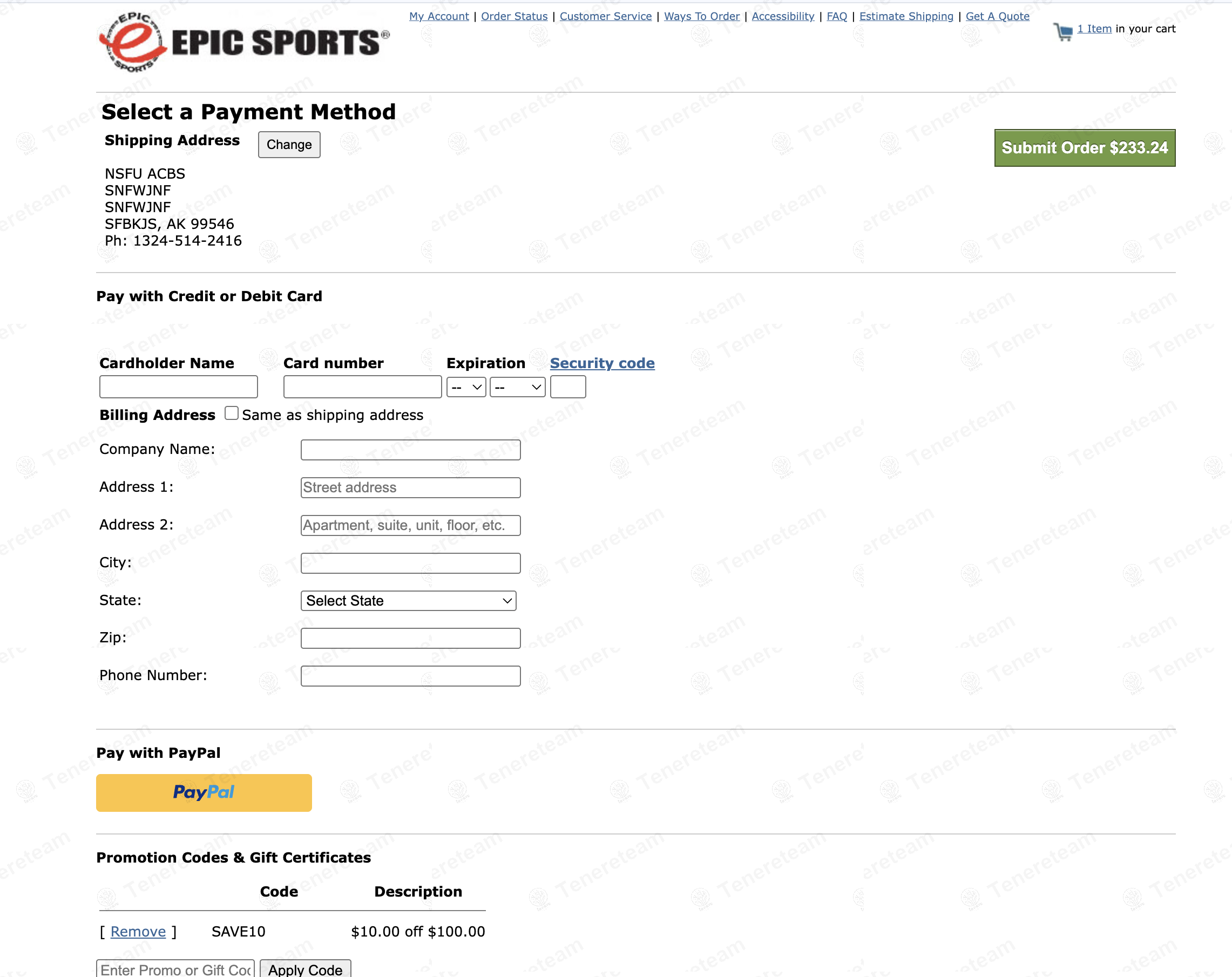 Epic Sports coupon code: $10 off with SAVE10. Tested and valid as 1 year ago.