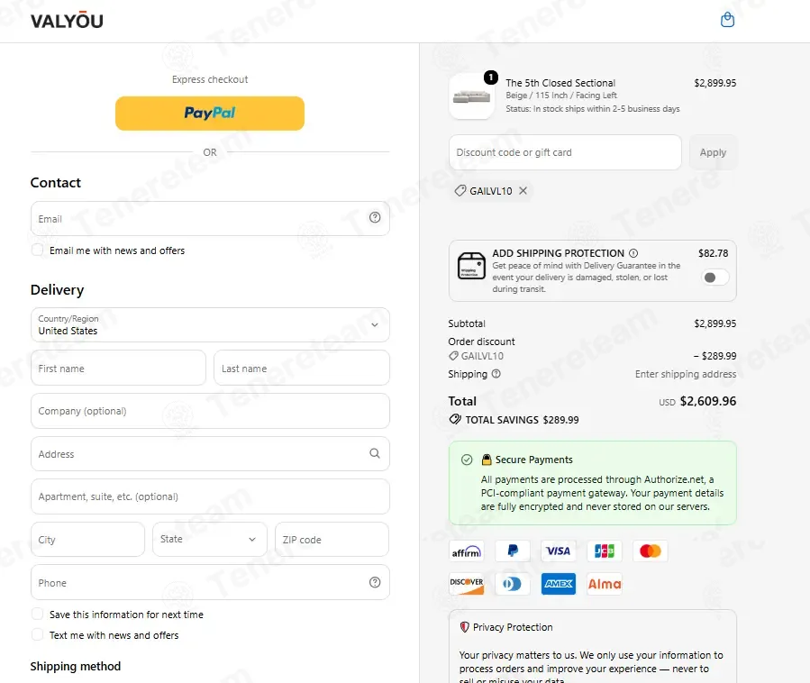 Valyou Furniture coupon code: 10% off with GAILVL10. Tested and valid as 2 weeks ago.