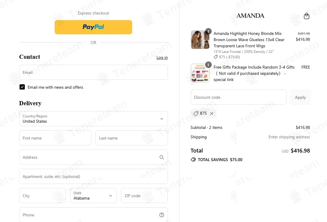 Amanda Hair apply coupon code