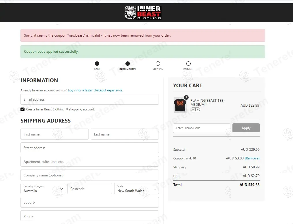 Inner Beast Clothing coupon code: 10% off with NIKKI10. Tested and valid as 8 months ago.