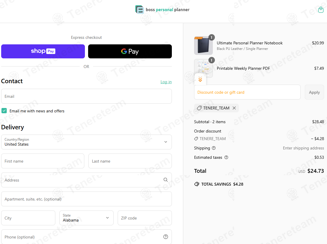 Boss Personal Planner coupon code: 15% off with TENERE_TEAM. Tested and valid as 1 year ago.