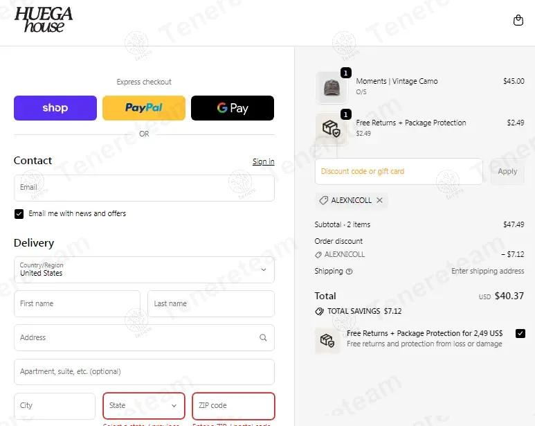 Huega House coupon code: 15% off with ALEXNICOLL. Tested and valid as 8 months ago.