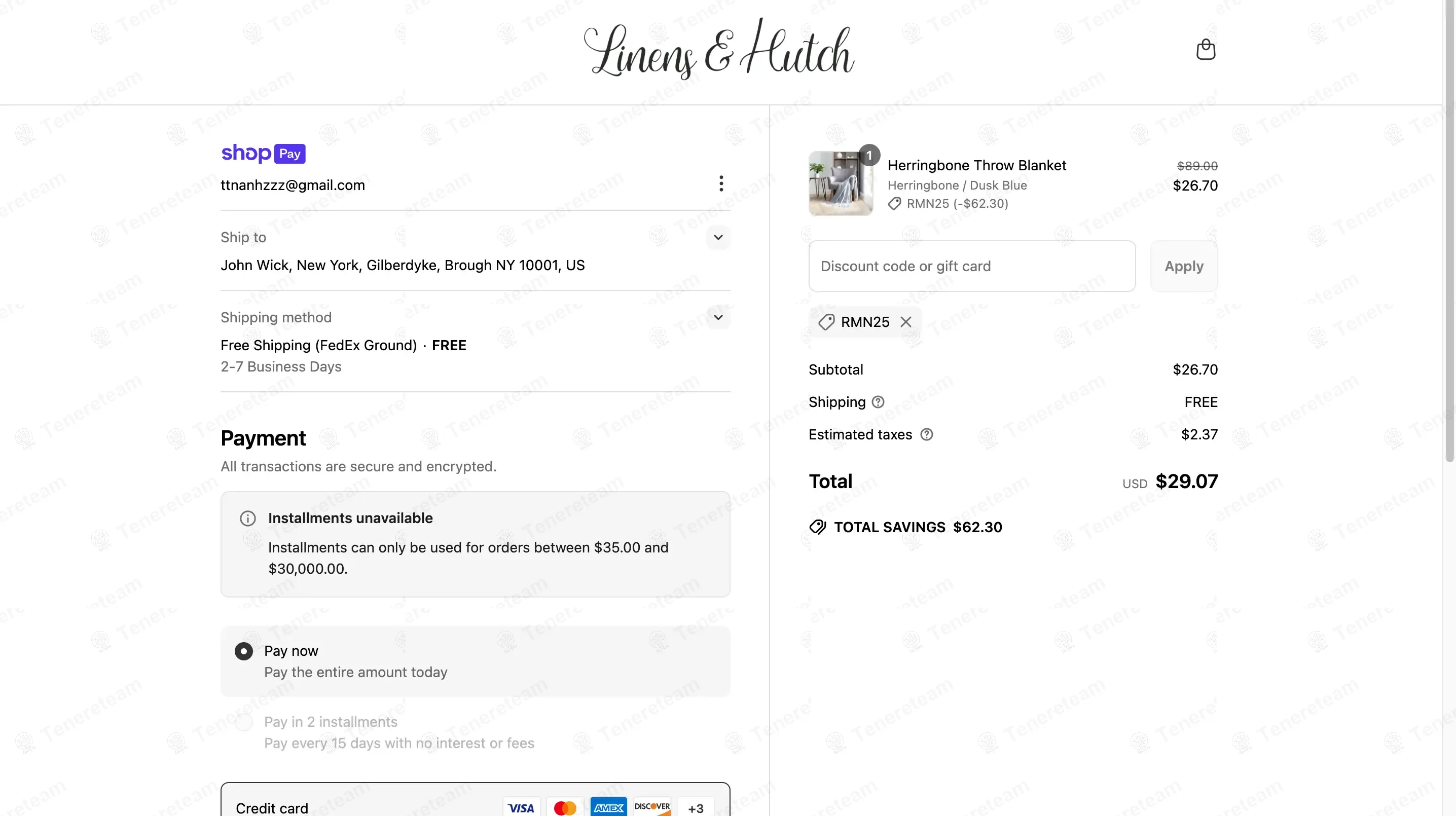 Linens And Hutch coupon code: 70% off with RMN25. Tested and valid as 11 months ago.