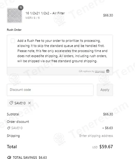 Air Filters Delivered coupon code: 10% off with SAVE10. Tested and valid as 8 months ago.