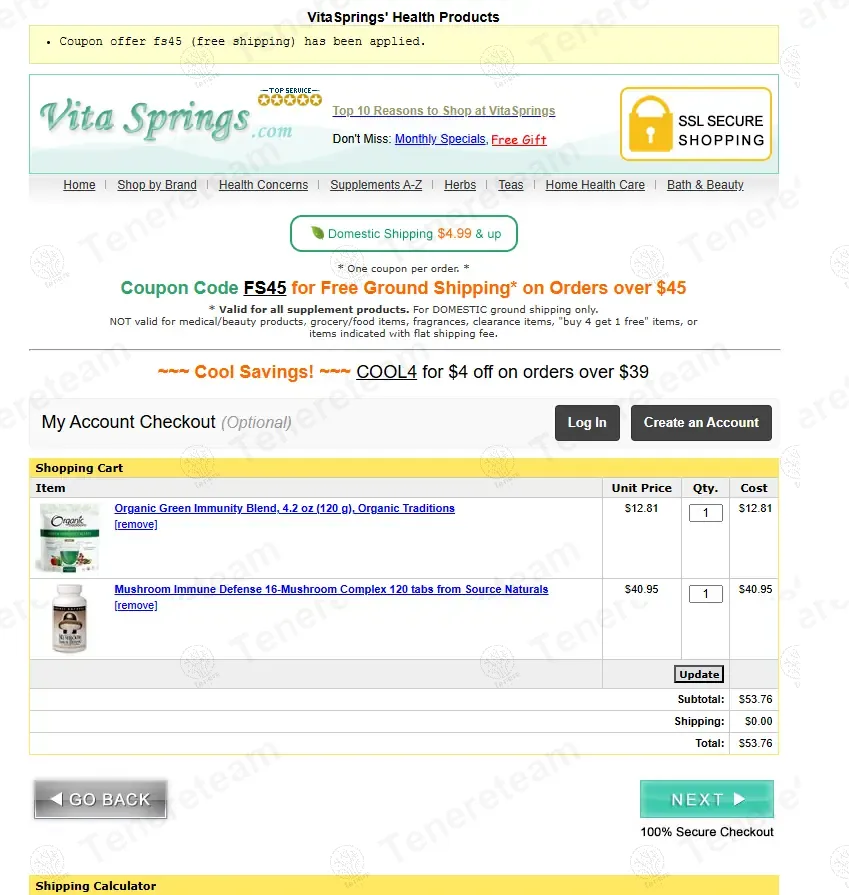 Vita Springs coupon code: Sale off with FS45. Tested and valid as 10 months ago.