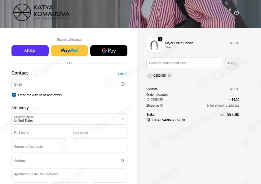 Katya Komarova coupon code: 10% off with CSEEKER. Tested and valid as 5 days ago.