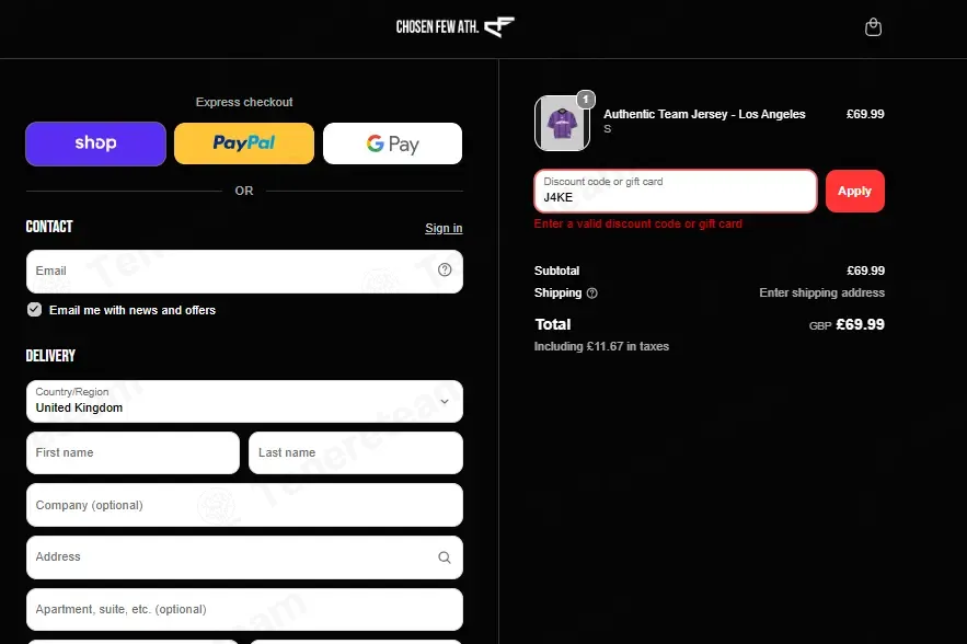Chosen Few Athletics coupon code: 10% off with J4KE. Tested and valid as 1 month ago.
