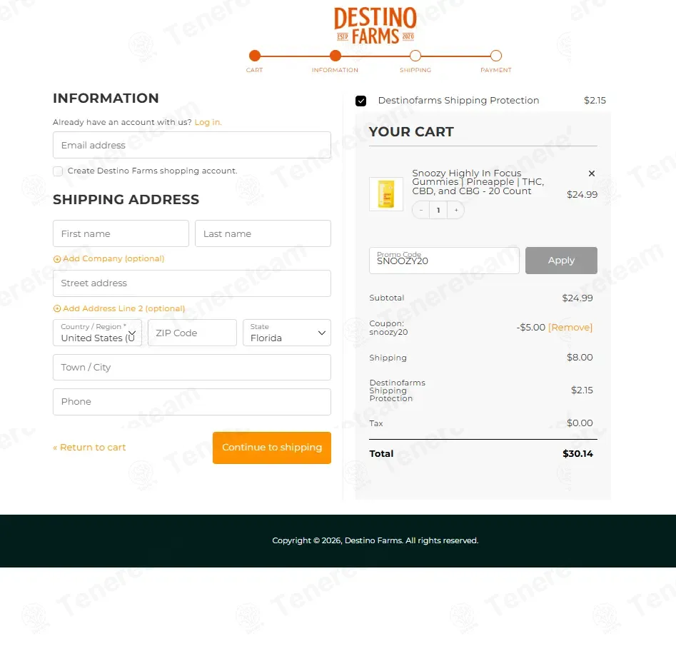 Destino Farms coupon code: 20% off with SNOOZY20. Tested and valid as 1 month ago.
