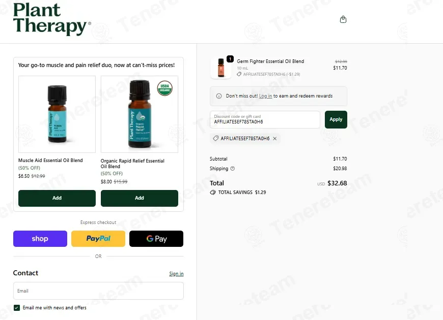 Plant Therapy coupon code: 10% off with AFFILIATE5EF785TA0H6. Tested and valid as 3 months ago.