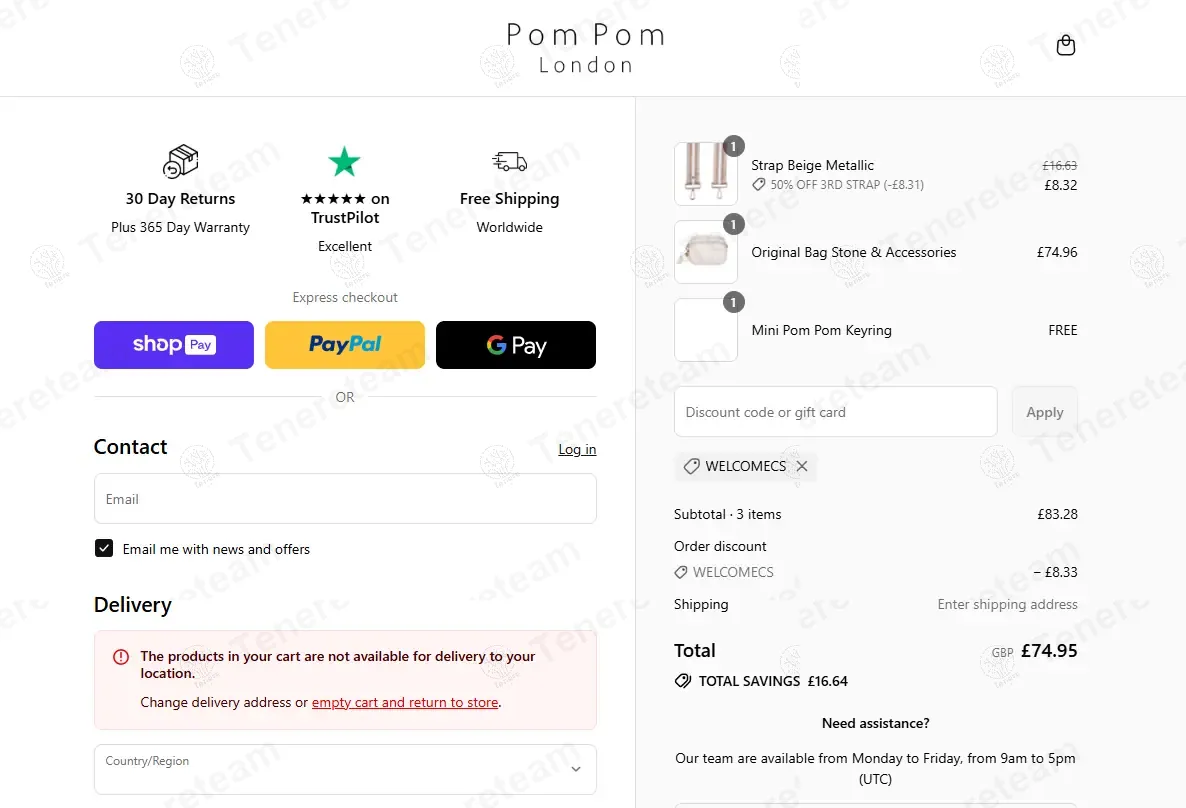 Pom Pom London coupon code: 10% off with WELCOMECS. Tested and valid as 11 months ago.