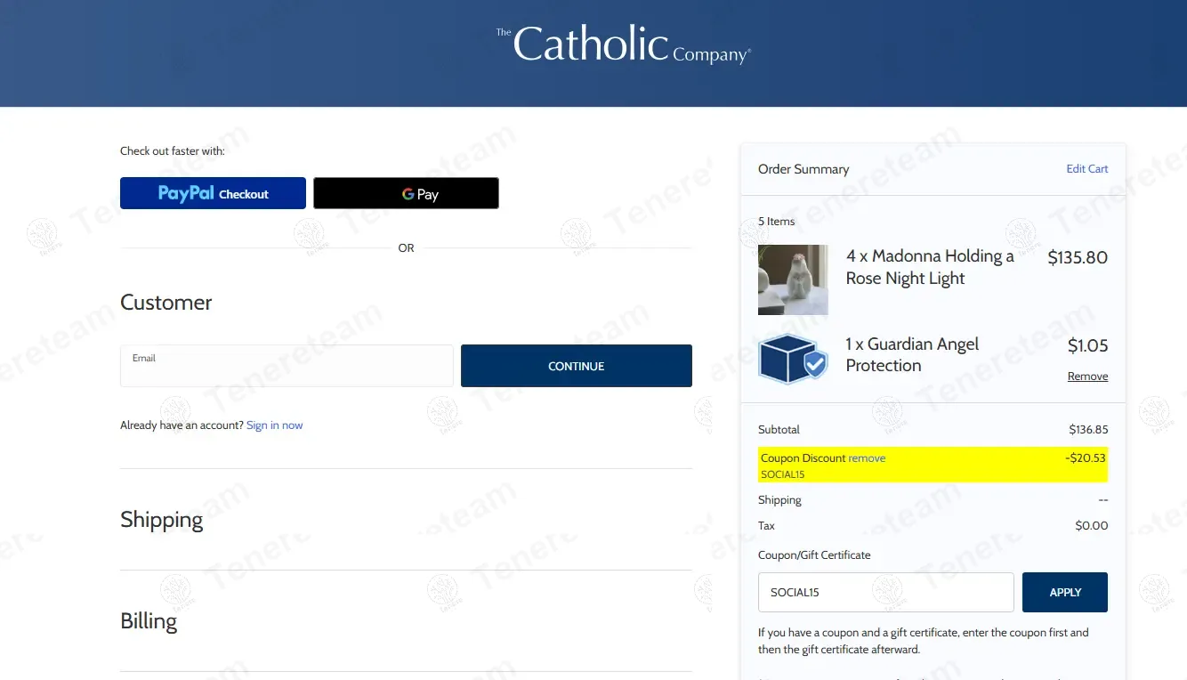 The Catholic Company coupon code: 15% off with SOCIAL15. Tested and valid as 1 year ago.