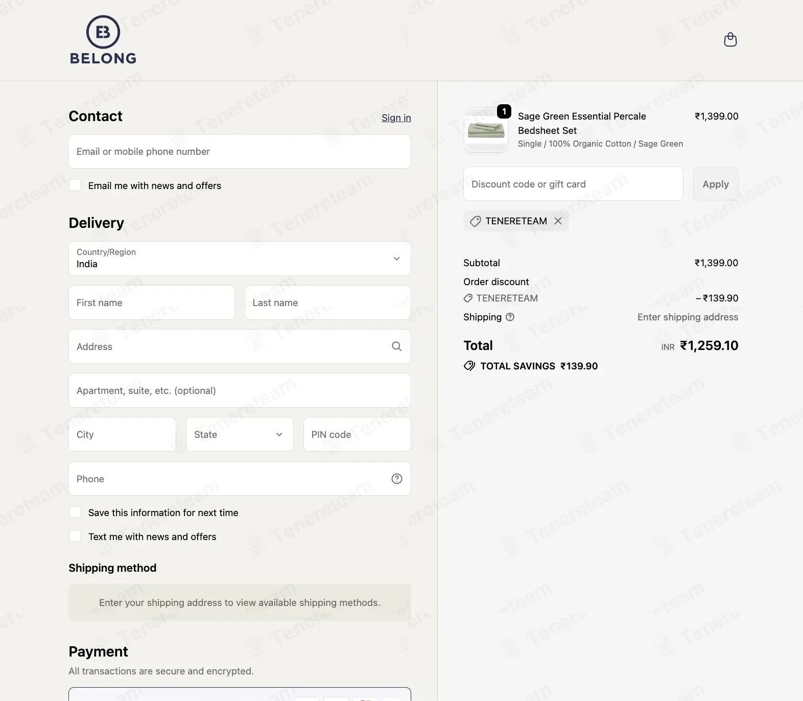 Belong India coupon code: 10% off with TENERETEAM. Tested and valid as 3 weeks ago.