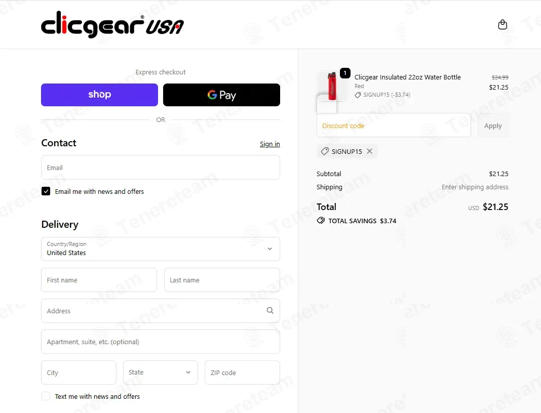 Clicgear Usa coupon code: 15% off with SIGNUP15. Tested and valid as 7 months ago.
