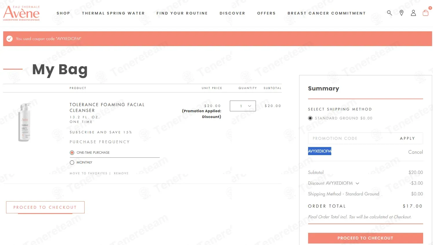 Eau Thermale Avène coupon code: 15% off with AVYXEDIOFM. Tested and valid as 3 weeks ago.