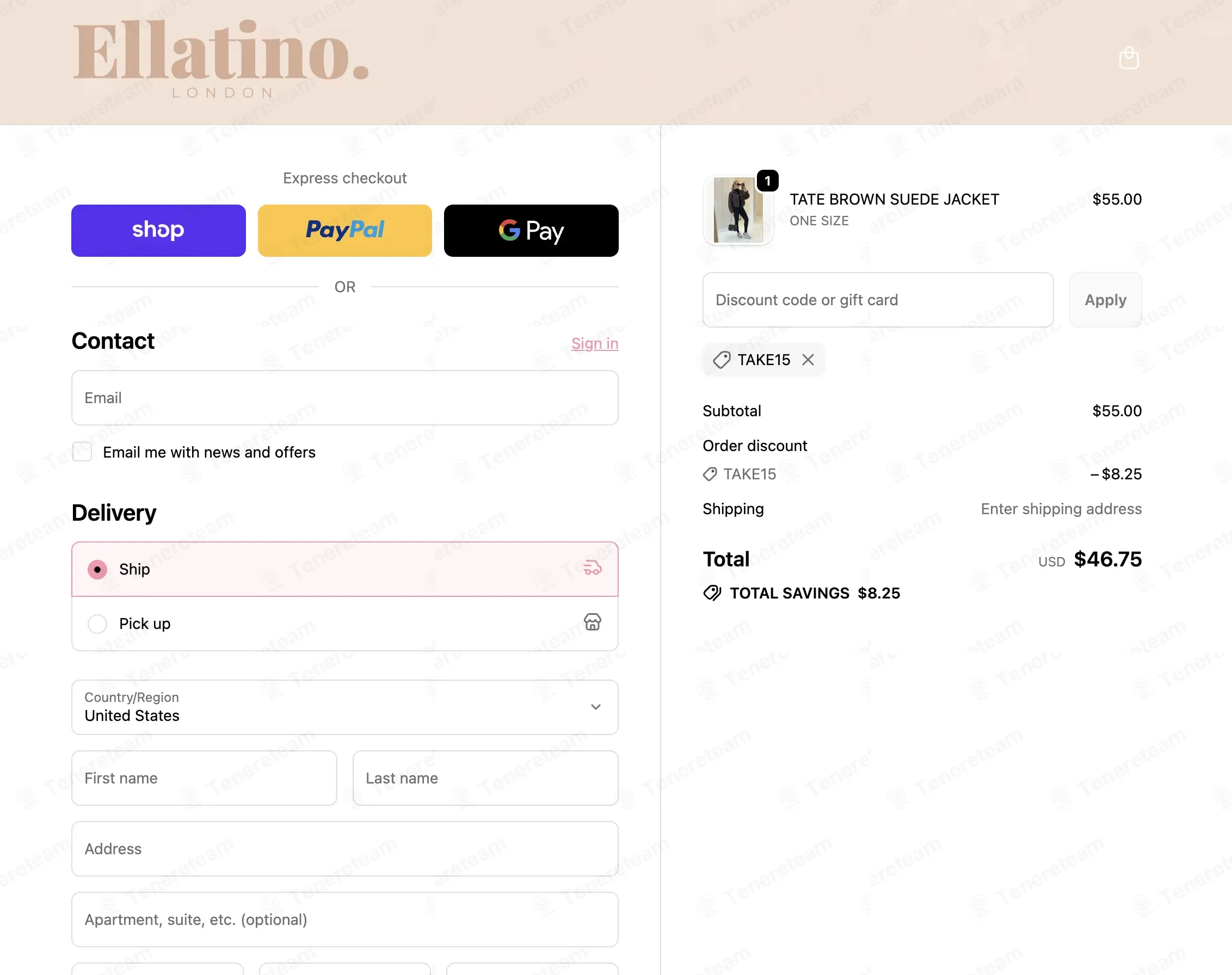 ellatino london coupon code: 15% off with TAKE15. Tested and valid as 10 months ago.