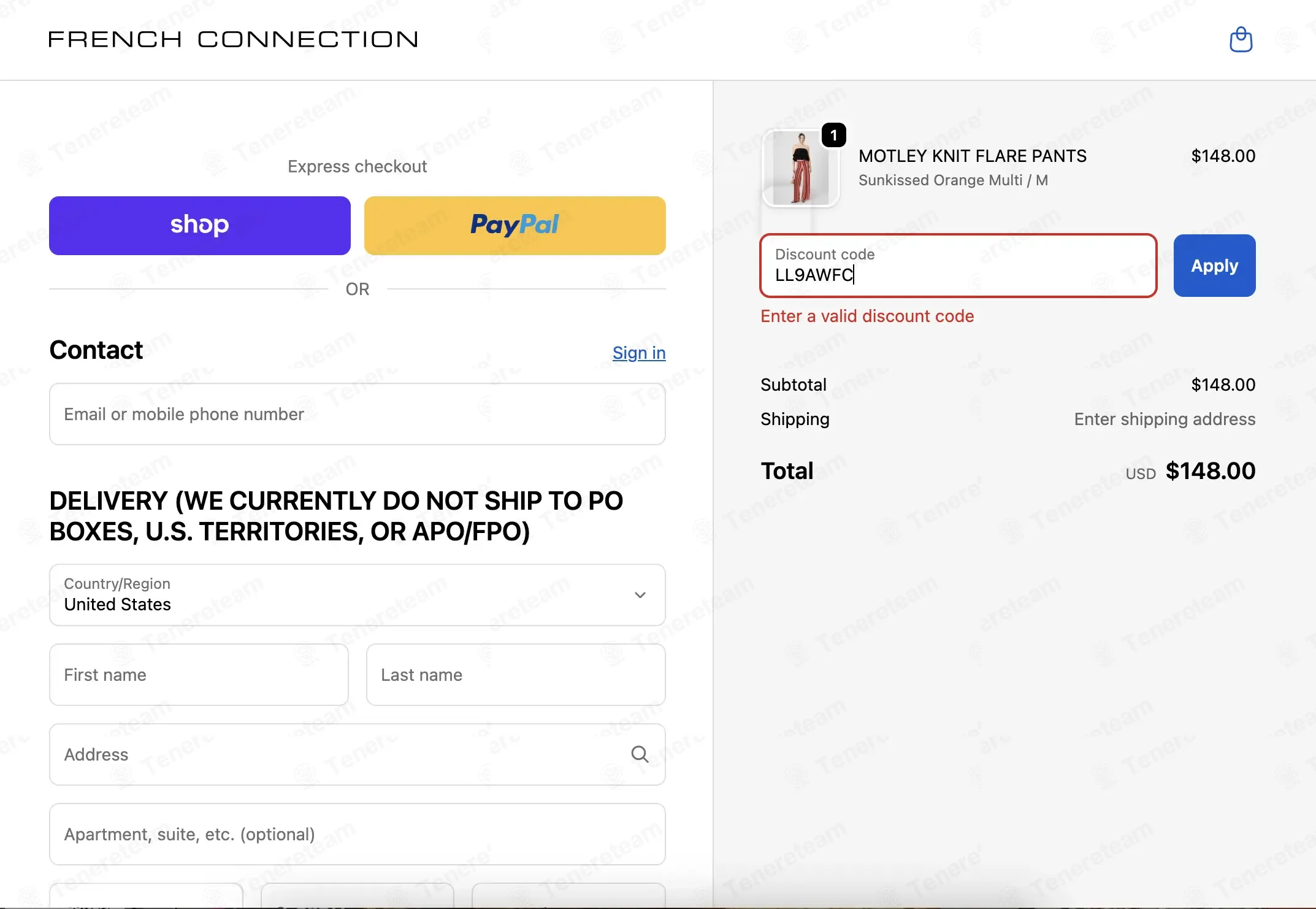 French Connection coupon code: 20% off with LL9AWFC. Tested and valid as 1 month ago.