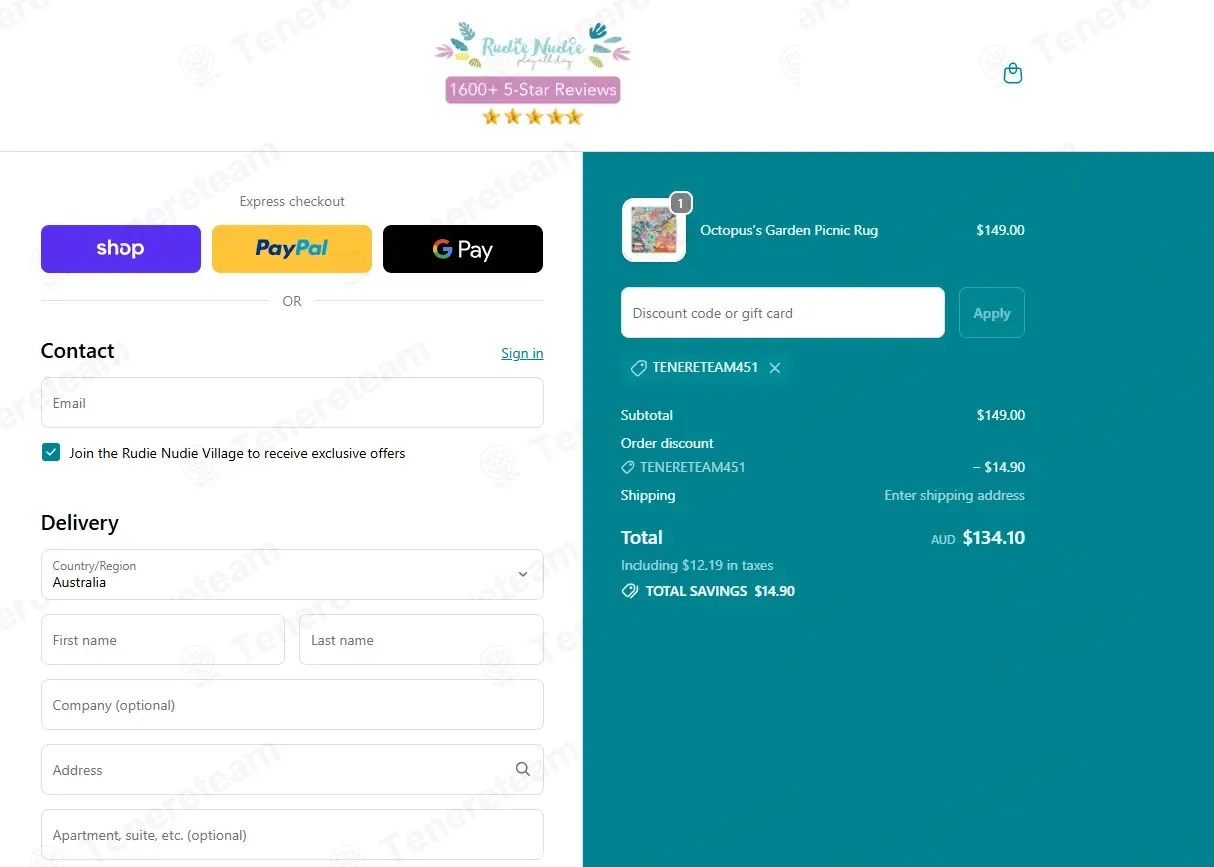 Rudie Nudie Designs coupon code: 10% off with TENERETEAM451. Tested and valid as 1 week ago.